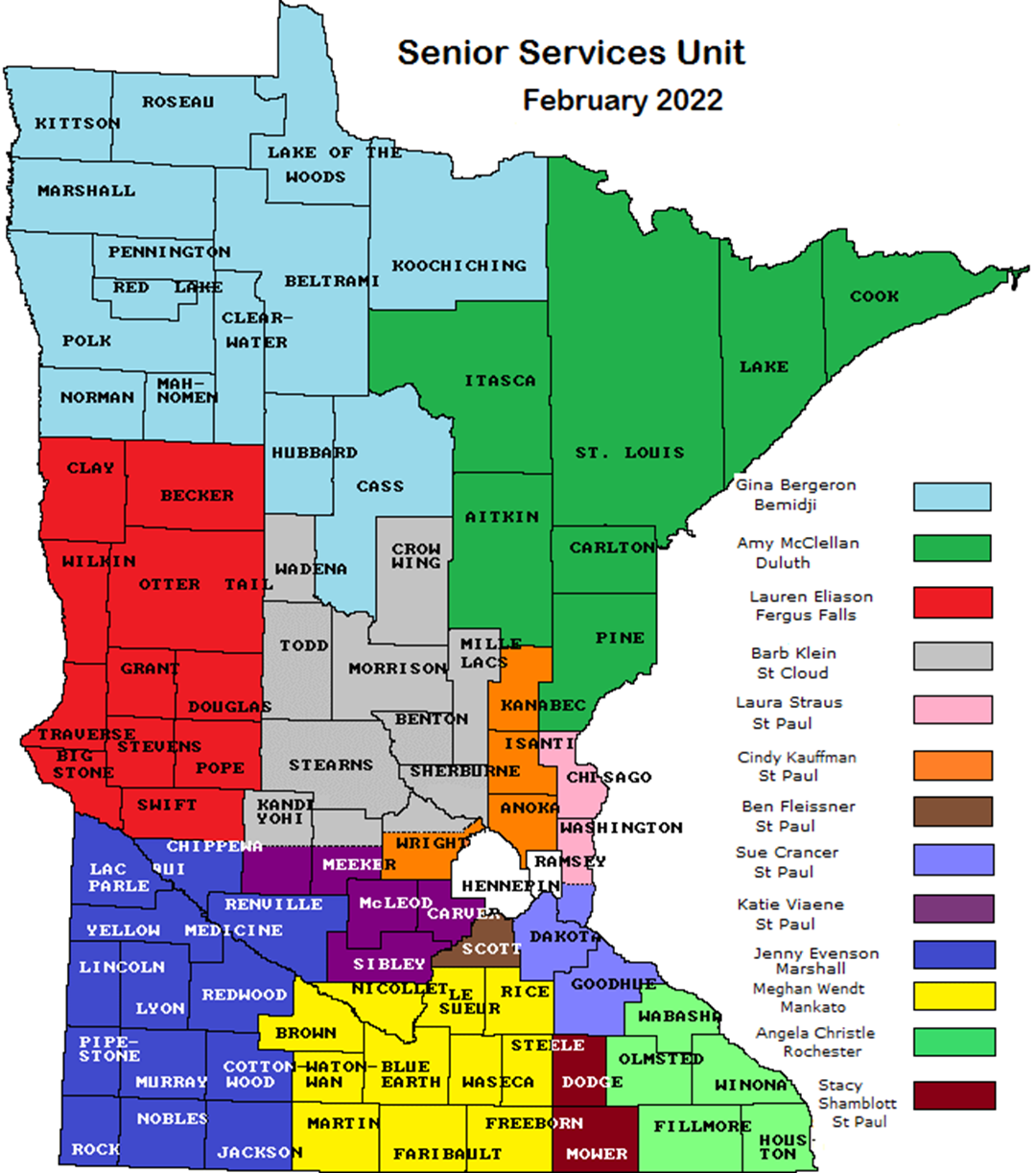 Map of Minnesota with regions highlighted for coverage areas.