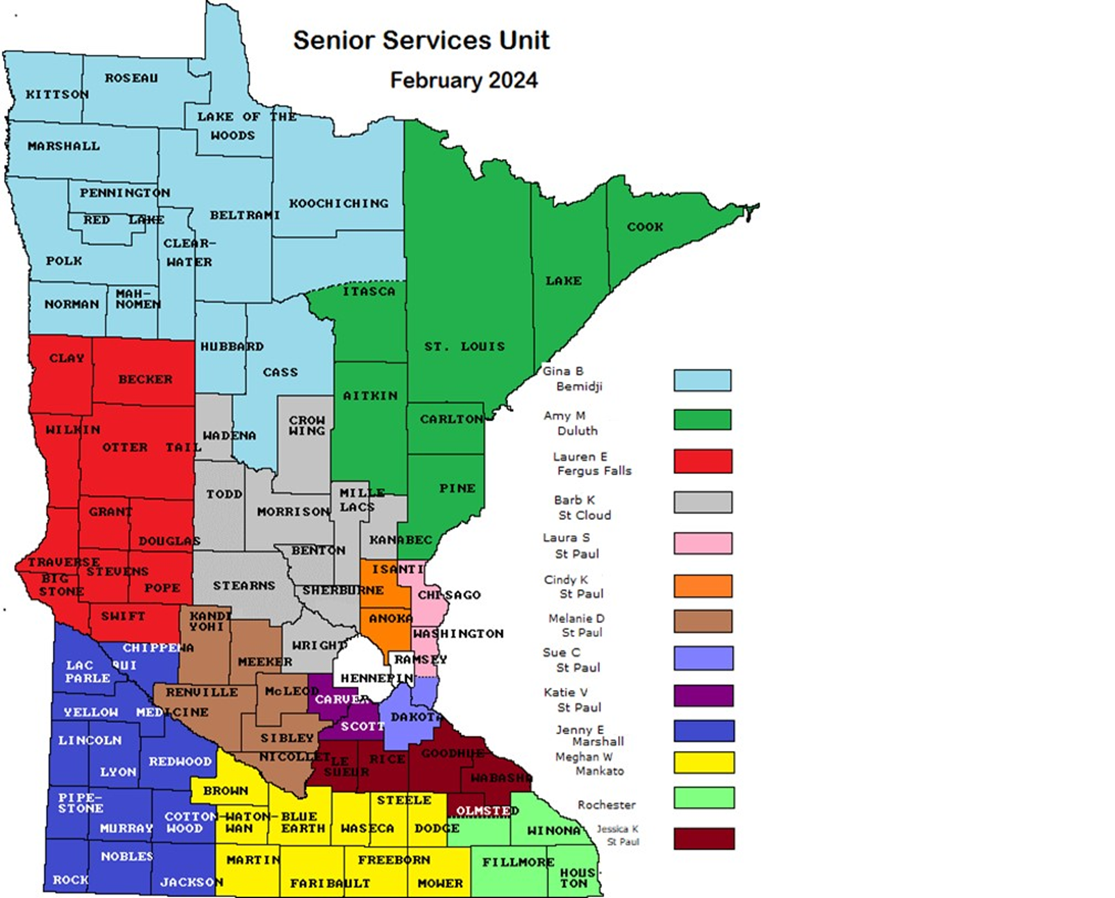 State Services for the Blind territory map, updated February 2024